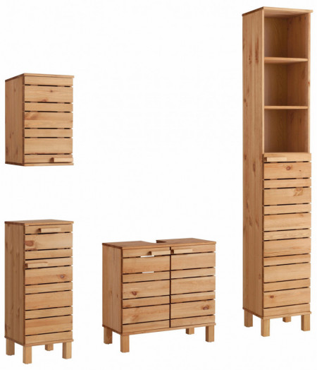 Set de mobilier pentru baie Jossy, 4 piese, maro, lemn masiv - Img 1