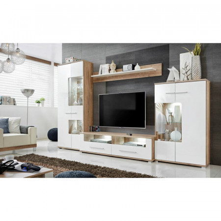 Set de mobilier pentru living Faribault, MDF, alb/maro, 320 x 194 x 47 cm - Img 1