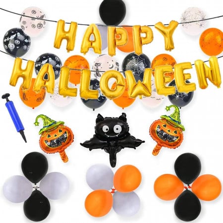 Set de petrecere pentru Halloween Phiezc, latex/folie, multicolor, 33 piese