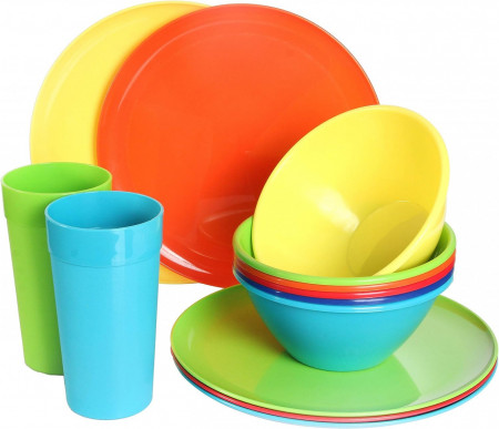 Set de vesela pentru cina Youngever, plastic, multicolor, 18 bucati - Img 1