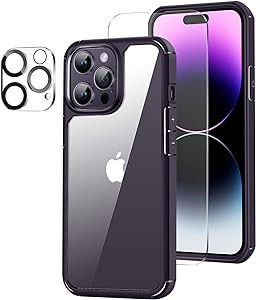 Set husa de protectie si folie pentru iPhone 14 Pro Amizee, TPU/sticla, transparent/negru, 6.1 inchi