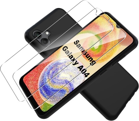 Set husa si 2 folii pentru Samsung Galaxy A04 Tieeyivv, TPU/sticla securizata, negru/transparent, 6,5 inchi