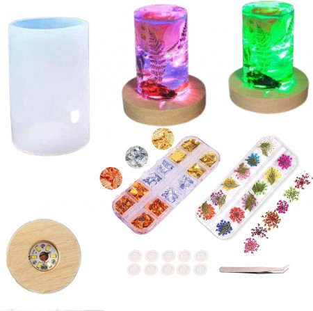 Set matrita pentru rasina epoxidica cu suport LED si accesorii NIANGAO, silicon, multicolor, 10 x 6 cm