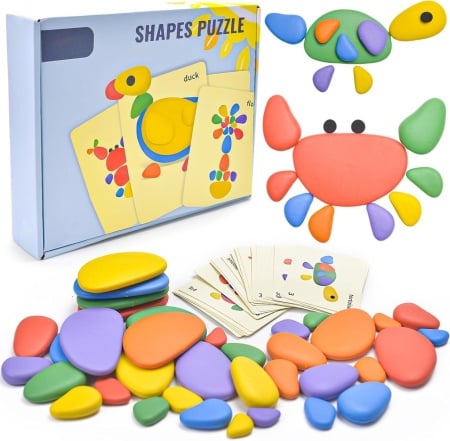 Set pietre si cartonase educative pentru copii Yizemay, ABS/carton, multicolor, 78 piese