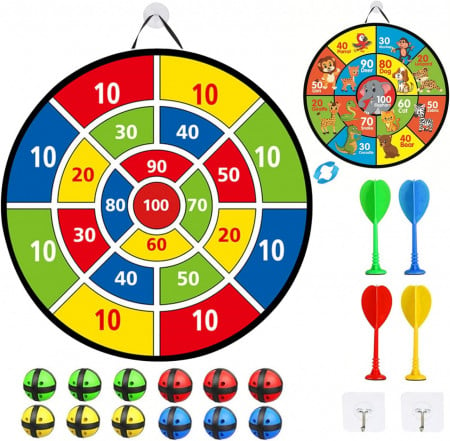 Set placa de darts cu 4 sageti si 12 bile cu velcro Aprilye, textil, multicolor, 66 cm