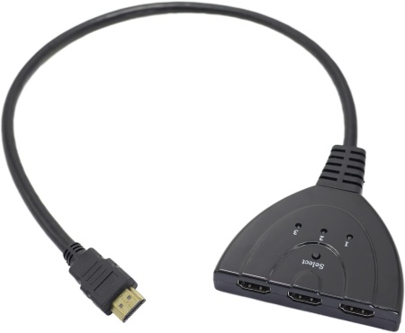 Splitter HDMI 3 in 1 Casoter, metal/PVC, negru/auriu, 41,5 cm