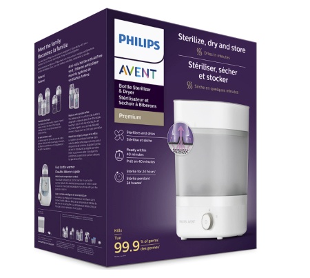 Sterilizator electric si uscator de biberoane Philips Avent Premium SCF293/00, sterilizare si uscare in 40 de min, tava de scurgere, design compact, 220V, Resigilat, Grad B