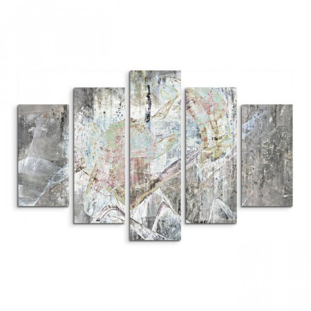 Tablou Sculptură abstractă 1353, 5 piese, panza/lemn, 100 x 150 cm - Img 1