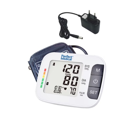 Tensiometru Profesional de brat , complet automat Perfect Medical cu adaptor la priza , avizat , Indicarea valorilor masurate in conformitate cu parametrii stabiliti de Organizatia Mondiala a Sanatatii (OMS), Resigilat, Grad A