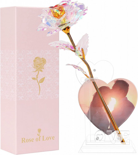 Trandafir cu suport pentru inima N&T NIETING, roz/auriu, plastic, 24 cm