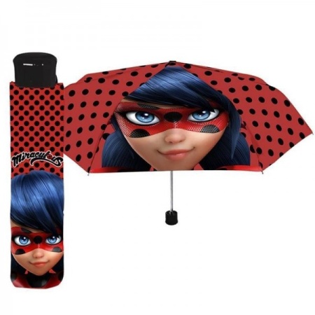 Umbrela manuala 50 cm cu inchidere cu siguranta si protectie pentru vant Miraculous Lady Bug