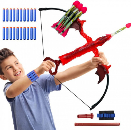Arc cu sageti si gloante pentru copii 6-11 ani HOGOKIDS, ABS/spuma, plastic, rosu/albastru,