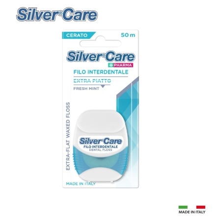 Ata dentara cerata SILVER CARE extra plata, aroma delicata Menta 50 metri, made in Italy