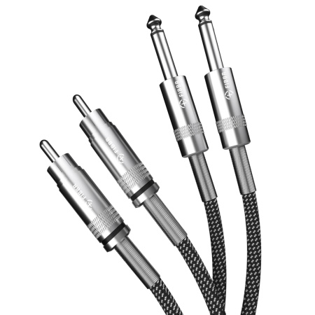 Cablu audio RCA Fibbr, cupru/nailon, negru/gri, 2 m