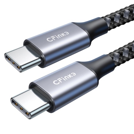Cablu USB C la USB C CFinke, aluminiu/nailon, negru/gri, 50 cm