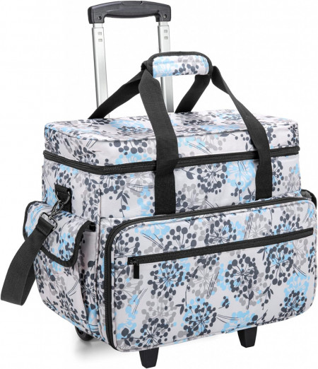 Carucior cu geanta de transport pentru masina de cusut Teamoy, plastic/metal/nailon, multicolor, 44,5 x 23 x 34,5 cm