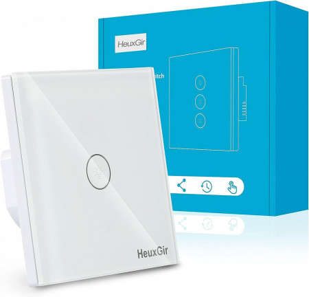 Comutator de lumina inteligent WiFi HeuxGir, ABS/sticla, alb, 10 A, 8,6 x 3,5 x 8,6 cm - Img 1