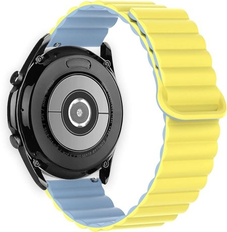 Curea pentru Samsung Galaxy Watch 3 Elfofle, silicon, galben/albastru, 22/45/46 mm