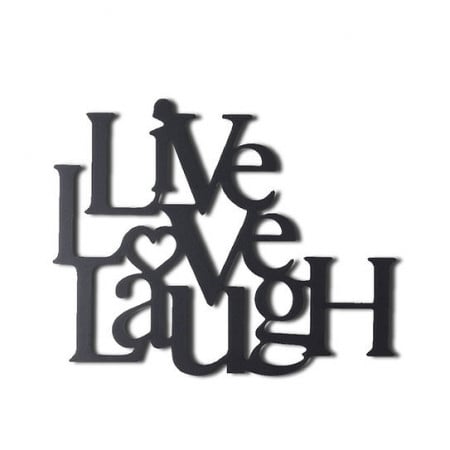 Decor de perete „Live Love Laugh”, metal, negru, 40 x 49 cm