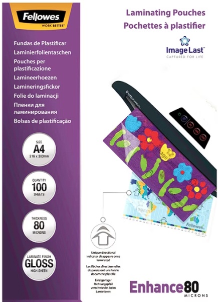 Folie laminare Fellowes A4, 80 microni, 100 buc/top, Resigilat, Grad A