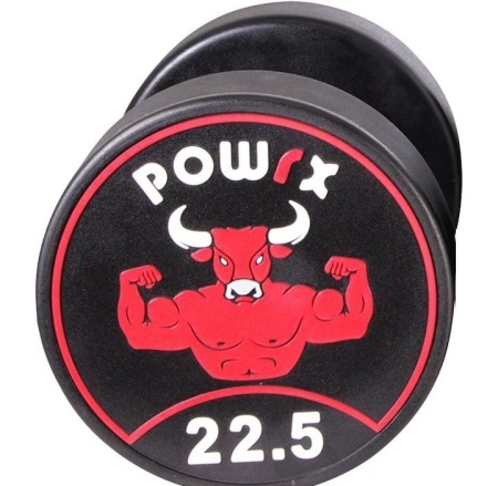 Gantera premium fitness, POWRX, coating cauciuc, bara din crom, 22.5 kg, Negru, Resigilat, Grad A