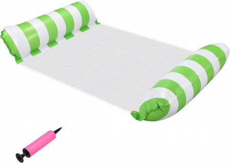 Hamac gonflabil pentru piscina Xzsun, nailon/PVC, verde/alb, 130 x 180 cm
