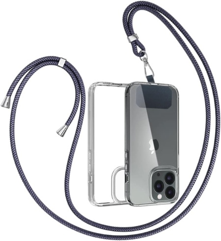 Husa de protectie cu snur pentru iPhone 13 Pro Gumo, TPU/poliester, transparent/negru, 6,1 inchi