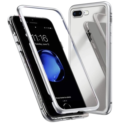 Husa de protectie fata-spate pentru iPhone 7 Plus/iPhone 8 Plus BelloCase, sticla/metal, argintiu/transparent, 5,5 inchi