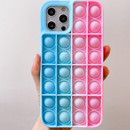 Husa de protectie pentru iPhone 12/12 Pro Pop it KinderPub, silicon, albastru/roz, 6.1 inchi