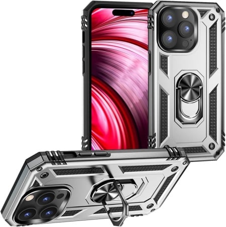 Husa de protectie pentru iPhone 14 Pro Nalia, silicon/plastic/metal, argintiu/negru, 6,1 inchi