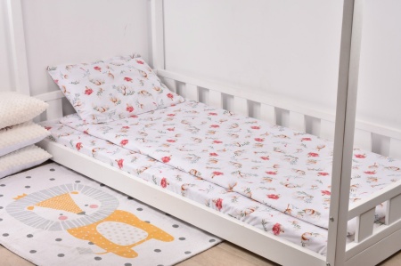 Lenjerie pat 90x200 cm, 3 piese model flori de bumbac