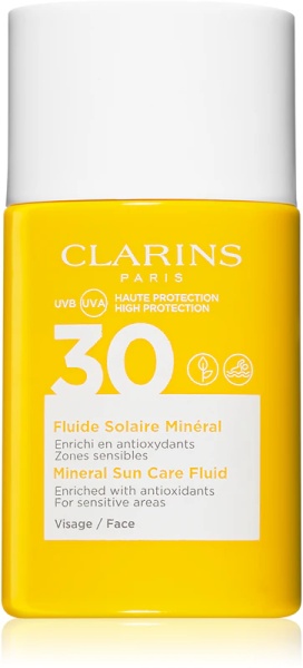 Lotiune pentru fata cu protectie solara Clarins Mineral Sun Care Fluid, SPF 30, 30 ml, Resigilat, Grad A