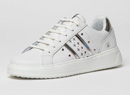 Lumberjack, Pantofi sport de piele ecologica cu detalii perforate Pria, Alb, Argintiu, 38, Resigilat, Grad A