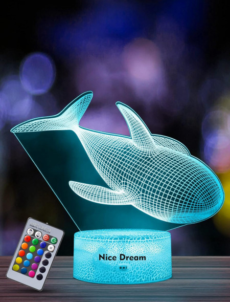 Lumina de noapte pentru copii Nice Dream, LED/RGB, model balena, plastic, 23 cm