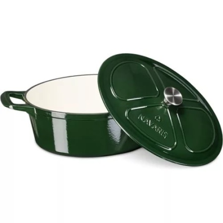 Oala antiaderenta din fonta Navaris pentru plite/cuptoare - 45cm - 7.7L - Verde, Resigilat, Grad A