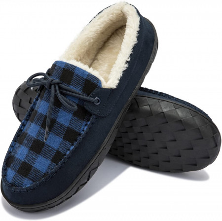 Papuci de camera TEGELE, textil/cauciuc, albastru/alb/negru, 45