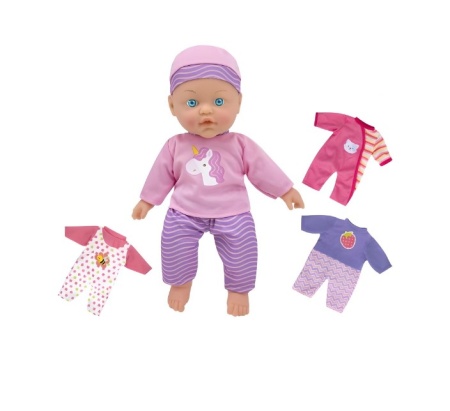 Papusa bebelus 40 cm interactiva cu baterii, Baby Isabel, Globo Bimbo, cu haine de schimb, 3 tinute diferite puse pe umeras, multicolore