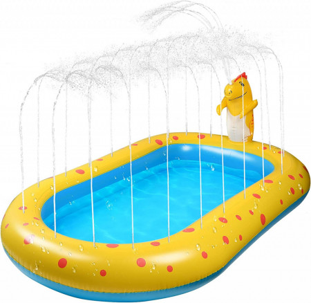 Piscina pentru copii cu stropitoare Ekkong, PVC, albastru/galben, 101 x 167 cm - Img 1