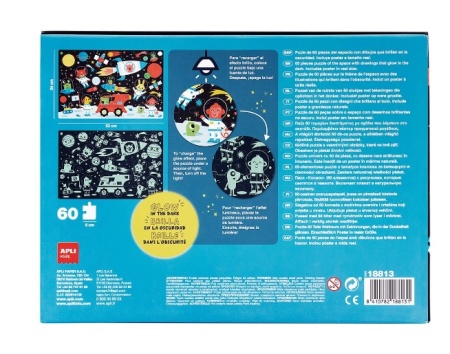 Puzzle Glow In The Dark, Apli, tema Spatiu, 60 piese, 52 x 34 cm