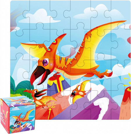 Puzzle pentru copii MazCo, model dinozaur, lemn, multicolor, 14 x 14 x 0,5 cm - Img 1
