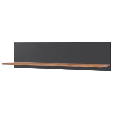 Raft de perete Lindholm, MDF/lemn masiv, negru/natur, 120 x 30 x 25 cm