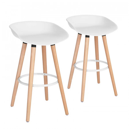 Set 2 scaune de bar Tata, lemn masiv/metal/acril, natur/alb, 44 x 44,5 x 78 cm