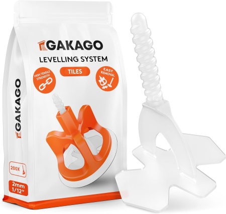 Set 200 tije pentru nivelarea placilor de faianta/gresie Gakago, plastic, alb/portocaliu, 2 mm