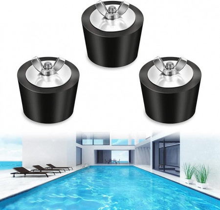 Set 3 dopuri conice pentru piscina, negru, otel/cauciuc, 28x32 mm