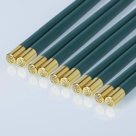 Set 5 perechi betisoare chinezesti Xinsheng, fibra de sticla/nailon, verde inchis/auriu, 24 cm