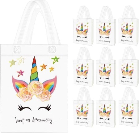 Set de 10 pungi cu unicorn Seakcoik, textil, multicolor, 26,4 x 19 x 8,1 cm