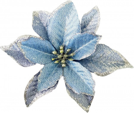 Set de 12 flori cu sclipici pentru bradul de Craciun Crazy Night, albastru, textil, 5,1 cm