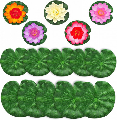Set de 15 frunze de lotus artificiale SwirlColor, spuma EVA, multicolor, 10/17/20 cm