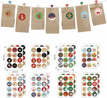 Set de 16 coli cu autocolante pentru calendar de advente Cerioll, hartie, multicolor, 180 x 130 mm