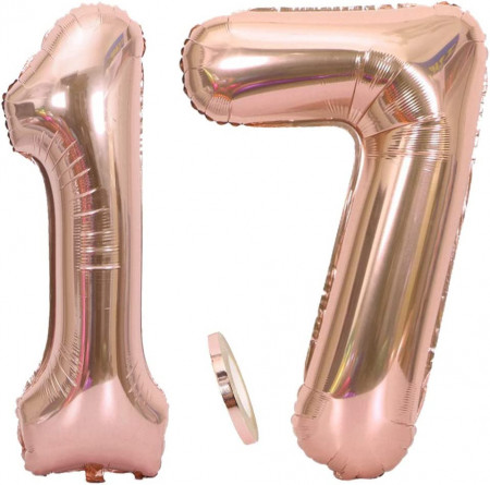 Set de 2 baloane pentru aniversare 17 ani Feelairy, folie, rose, 100 cm